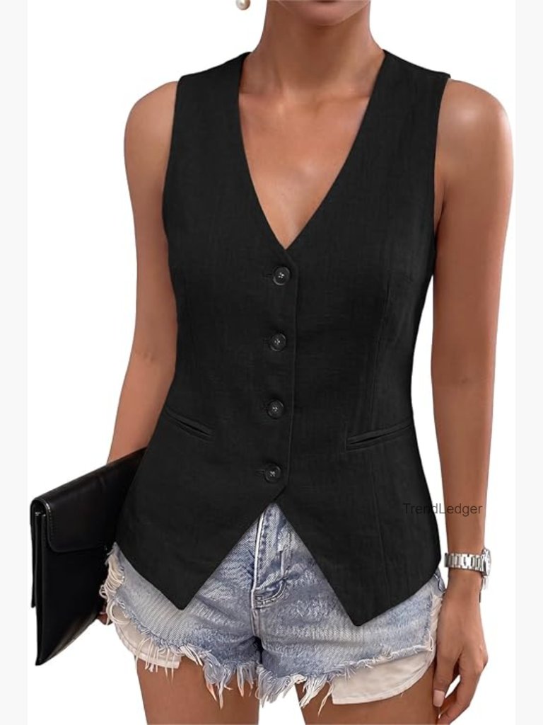 Slim Fit V-Neck Button Down Vest Sleeveless Suit Waistcoat